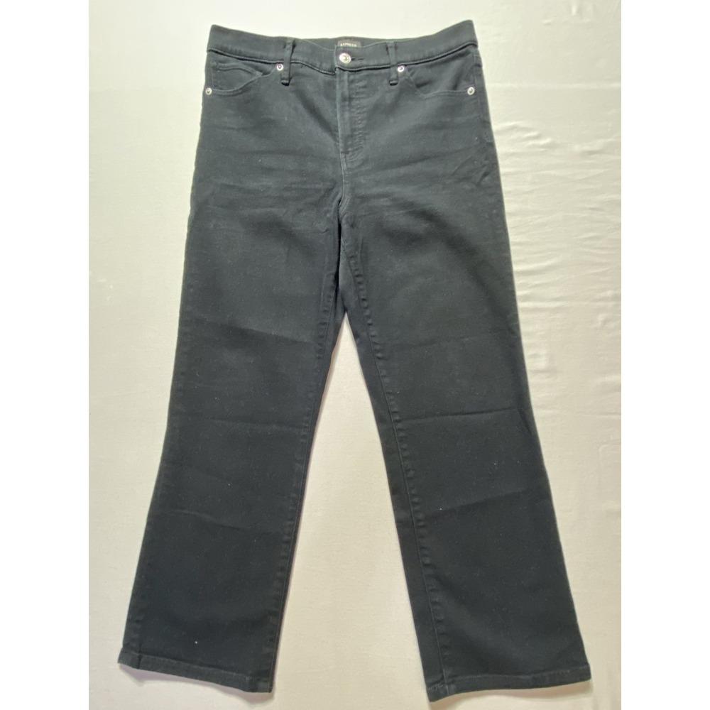 Express Women's Straight Jeans Black Denim High Rise Button 5-Pocket Logo 8S